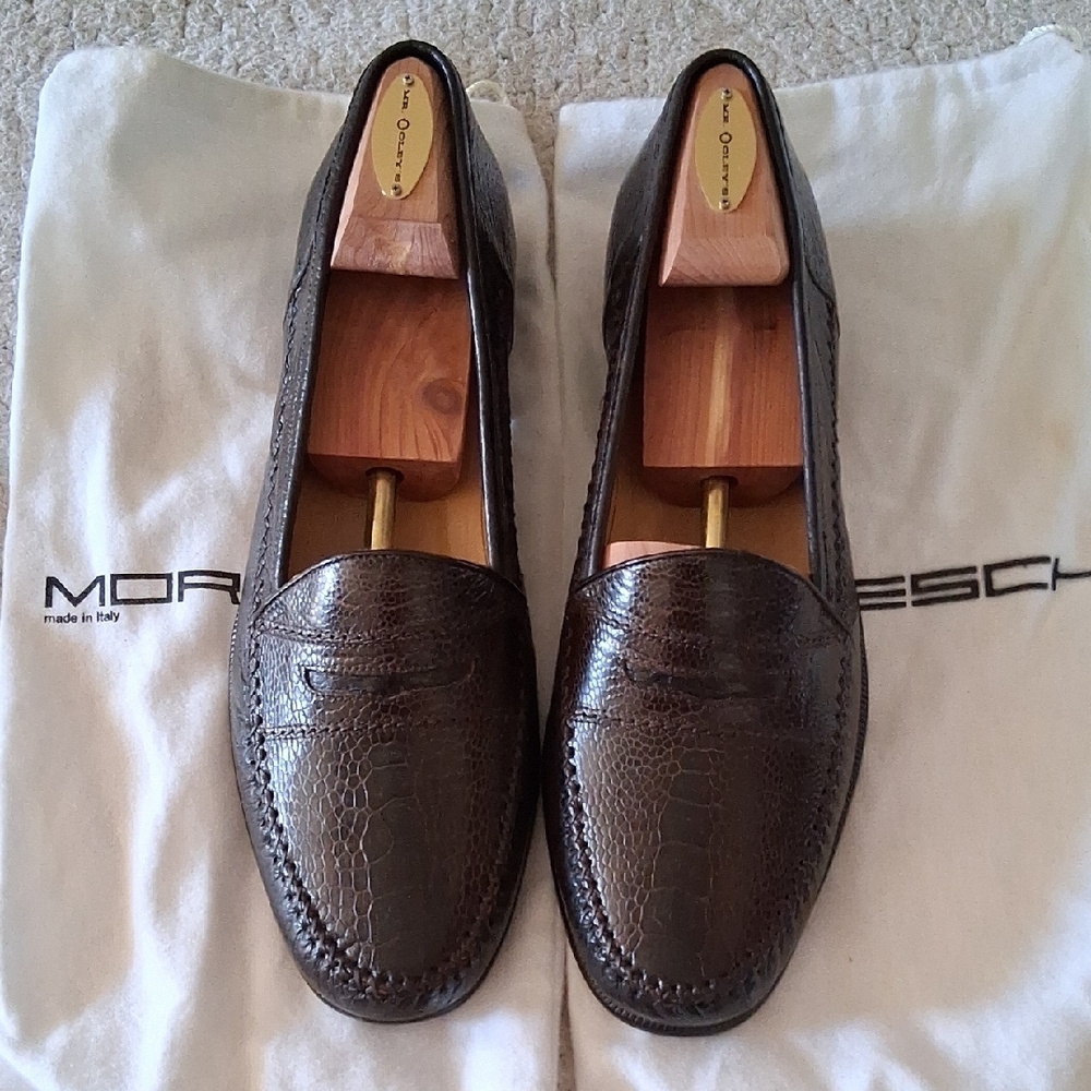Moreschi Rich Brown Peccary Crocodile Pattern Loafers Made In Italy
